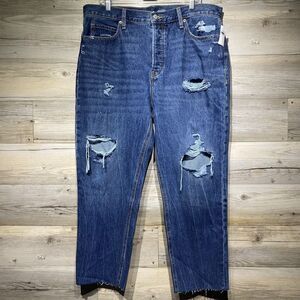 Old Navy Extra High Rise Sky-Hi Straight Blue Jeans Size 16 W36 L27 Crop Raw Hem